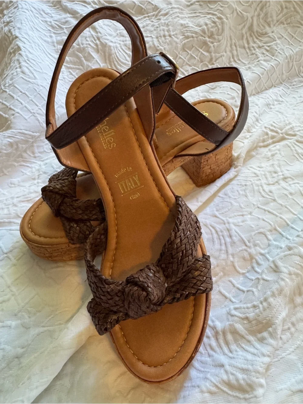 Seychelles Brown Braided Leather Wedge Sandals